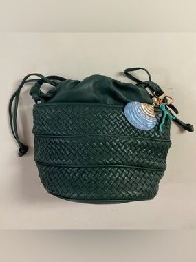 Sea Green Woven Leather Bucket Bag